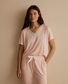 Кружевной пижамный топ с V-образным вырезом Énfasis, светло-розовый