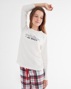 Женская пижамная рубашка с длинными рукавами и надписью спереди Gisela, белый