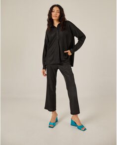 Женские прямые брюки из атласной ткани с завышенной талией Niza, черный