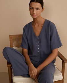 Женская пижамная рубашка на пуговицах Énfasis, темно-синий