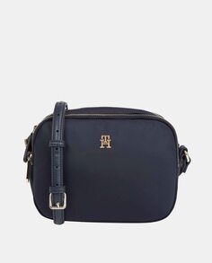 Маленькая сумка через плечо темно-синего цвета из переработанной ткани с логотипом TH и двойной молнией Tommy Hilfiger, темно-синий