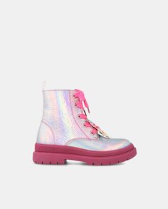 Ботинки в стиле милитари для девочки с металлизированной застежкой-молнией и шнурками Agatha Ruiz de la Prada, розовый
