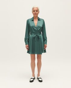 Короткое атласное платье с запахом Claudie Pierlot, зеленый