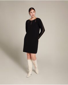 Короткое трикотажное платье с кружевными вставками Elena Mirò, черный