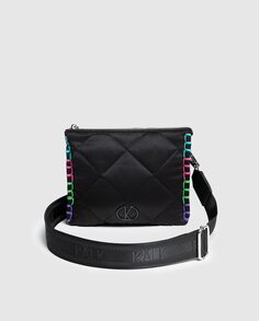 Женская черная сумка через плечо с цветными деталями и мягкой подкладкой Kalk, черный