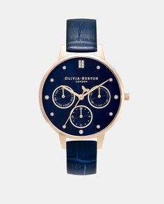 Многофункциональные 24000011 многофункциональные синие кожаные женские часы Olivia Burton, синий