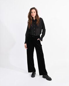 Женские длинные широкие брюки из бархатной ткани Molly Bracken, черный