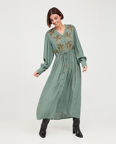 Длинное платье с вышивкой и регулируемой талией NKN Nekane, зеленый