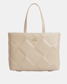 Кремовая сумка-тоут с ромбовидной стежкой и застежкой-молнией Calvin Klein, кремовый