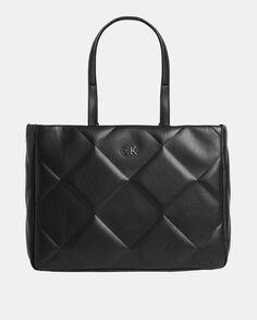 Черная сумка-тоут с ромбовидной стежкой и застежкой-молнией Calvin Klein, черный