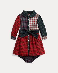 Клетчатое хлопковое платье для девочки Polo Ralph Lauren, мультиколор