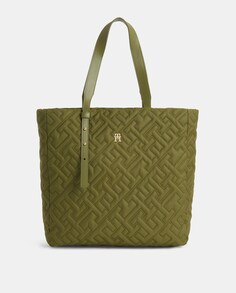 Зеленая стеганая сумка-тоут на молнии Tommy Hilfiger, зеленый
