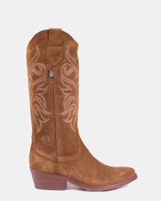 Женские ковбойские сапоги из замши с вышивкой и блочным каблуком Dakota Boots, коричневый