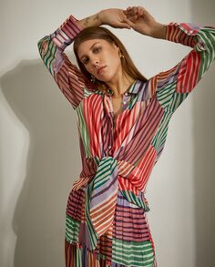 Струящаяся женская рубашка с разноцветным полосатым принтом Lion of Porches, мультиколор