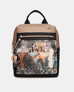 Рюкзак среднего размера с разноцветным фантазийным принтом и передним карманом Anekke, мультиколор
