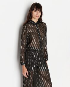 Женская рубашка из шифона металлизированного цвета Armani Exchange, черный
