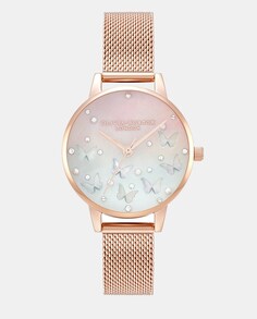 Женские часы Sparkle Butterfly OB16MB38 со стальной сеткой Olivia Burton, розовый