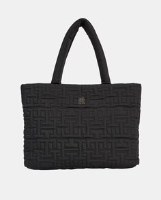 Большая стеганая нейлоновая сумка-тоут с черным логотипом Tommy Hilfiger, черный