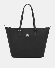 Черная сумка-тоут из переработанной ткани с логотипом TH и молнией Tommy Hilfiger, черный
