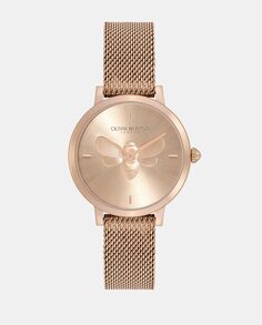 Ультратонкие женские часы Bee 24000020 с розовой стальной сеткой Olivia Burton, розовый