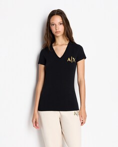 Женская футболка узкого кроя с V-образным вырезом Armani Exchange, черный