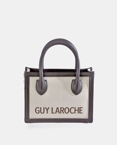 Маленькая комбинированная сумка-тоут из ткани и двухцветной кожи бежевого и коричневого цветов Guy Laroche, мультиколор
