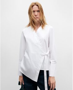 Женская рубашка с V-образным вырезом через плечо из 100% хлопка Adolfo Dominguez, белый