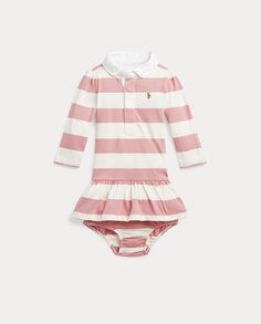 Полосатое хлопковое платье для девочки Polo Ralph Lauren, розовый