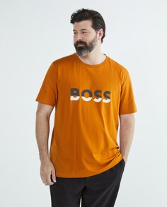 Мужская футболка с коротким рукавом и логотипом на груди больших размеров Boss, оранжевый