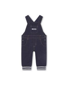 Джинсовый комбинезон для мальчика с ребристым низом BOSS Kidswear, темно-синий