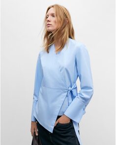Женская двубортная рубашка из 100% хлопка с V-образным вырезом Adolfo Dominguez, светло-синий