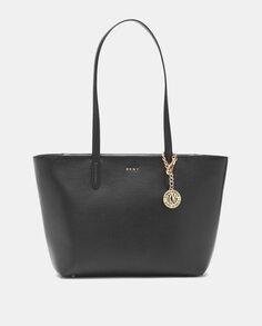 Черная сумка для покупок из воловьей кожи на молнии DKNY, черный