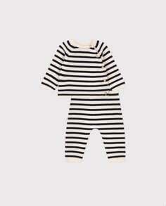 Комплект из шерсти и хлопка в матовую полоску для малыша Petit Bateau, белый