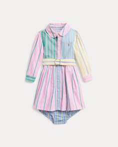 Хлопковое платье в разноцветную полоску для девочки Polo Ralph Lauren, мультиколор