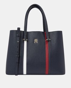 Темно-синяя сумка-шоппер с фирменными полосками Tommy Hilfiger, темно-синий