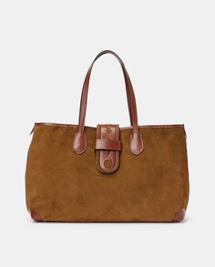 Коричневая комбинированная кожаная сумка-шоппер с контрастными деталями Latouche, коричневый