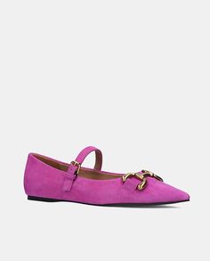 Женские замшевые туфли Kiva Mary Janes с острым носком и металлическими стременами Bibi Lou, фуксия