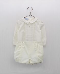 Комплект для крещения мальчика, состоящий из блузки и штанишек цвета лягушки, цвета экрю Foque