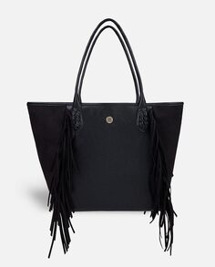 Большая черная сумка-шоппер Lonbali с бахромой и длинным съемным ремнем Lonbali, черный