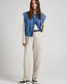 Женские прямые брюки-карго из струящейся ткани с регулируемой талией Pepe Jeans, белый