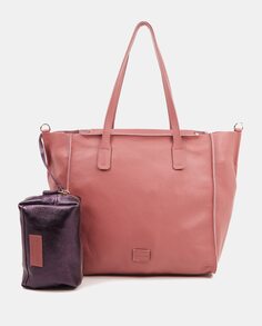 Большая розовая кожаная сумка-шоппер со съемным карманом Abbacino, розовый