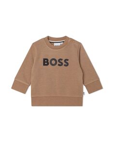 Детская толстовка с круглым вырезом и логотипом спереди BOSS Kidswear, светло-коричневый