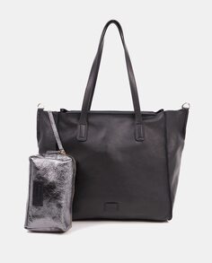Большая черная кожаная сумка-шоппер со съемным карманом Abbacino, черный