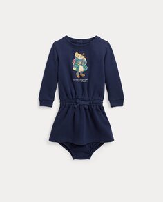 Платье для девочки темно-синего цвета с мишкой-поло Polo Ralph Lauren, темно-синий