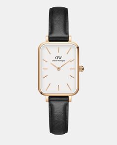 Quadro DW00100434 черные кожаные женские часы Daniel Wellington, черный