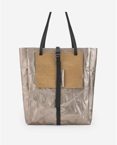 Вертикальная сумка через плечо в стиле Shopper из водонепроницаемой бумаги цвета состаренного серебра Adolfo Dominguez, серебро
