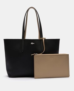 Двусторонняя сумка для покупок Lacoste черного и бежевого цвета со съемным карманом Lacoste, черный