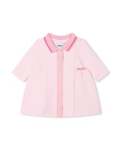 Платье с длинными рукавами и воротником-поло для девочки BOSS Kidswear, розовый