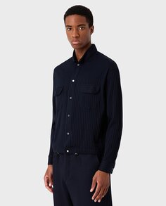 Мужская жаккардовая трикотажная рубашка с эффектом толстовки Emporio Armani, темно-синий