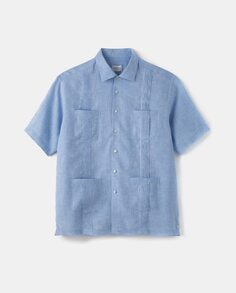 Мужская льняная рубашка гуаябера Mirto Regular однотонная синяя больших размеров Mirto, синий